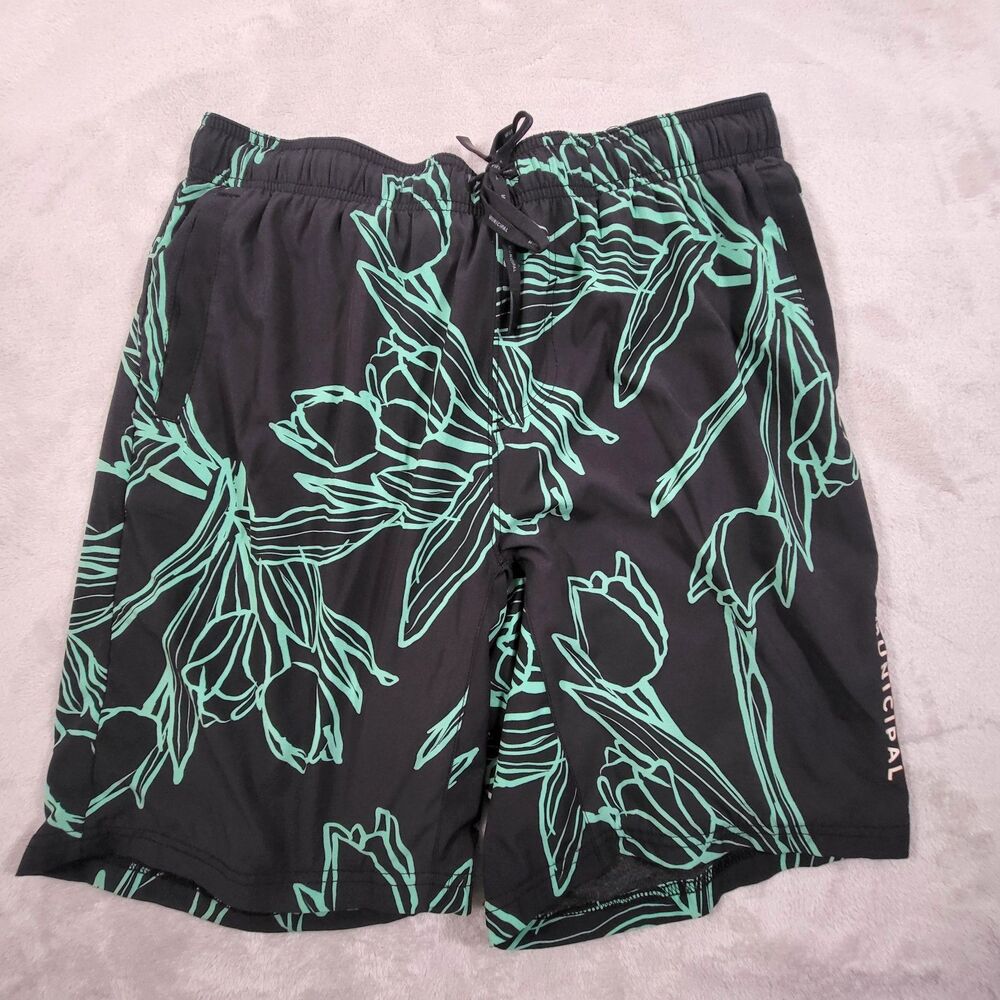 Municipal Sport Utility Shorts Mens Medium Black Neon Wildflower Floral Gym Run